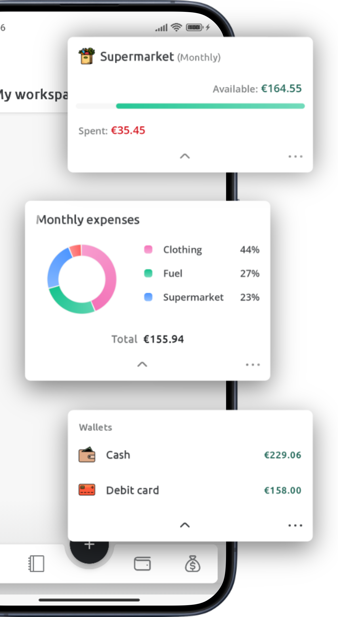 Customizable home screen to efficiently manage your expenses